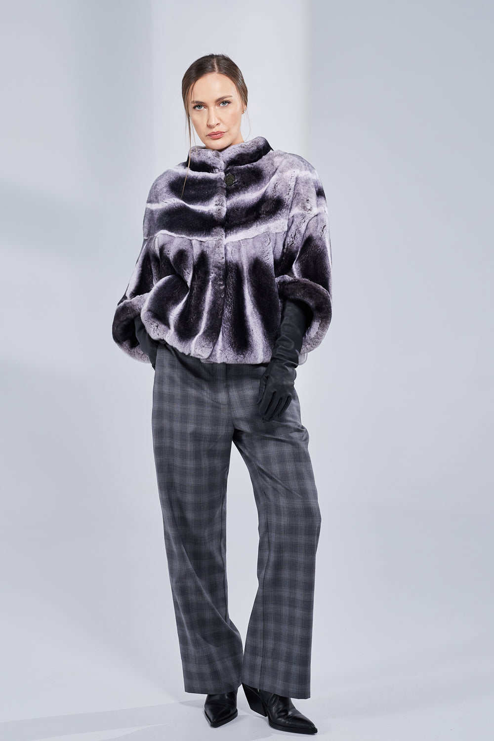 Capă din Blană Naturală de Rex Chinchilla, Femei, Dark Grey 52