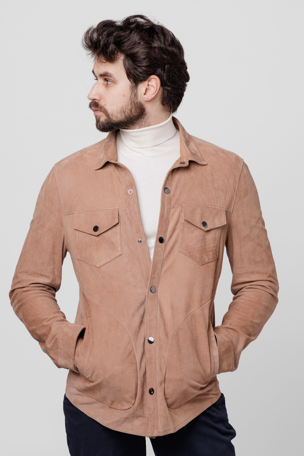 Veste en daim naturel, style chemise, homme, Pearl Cappuccino 109