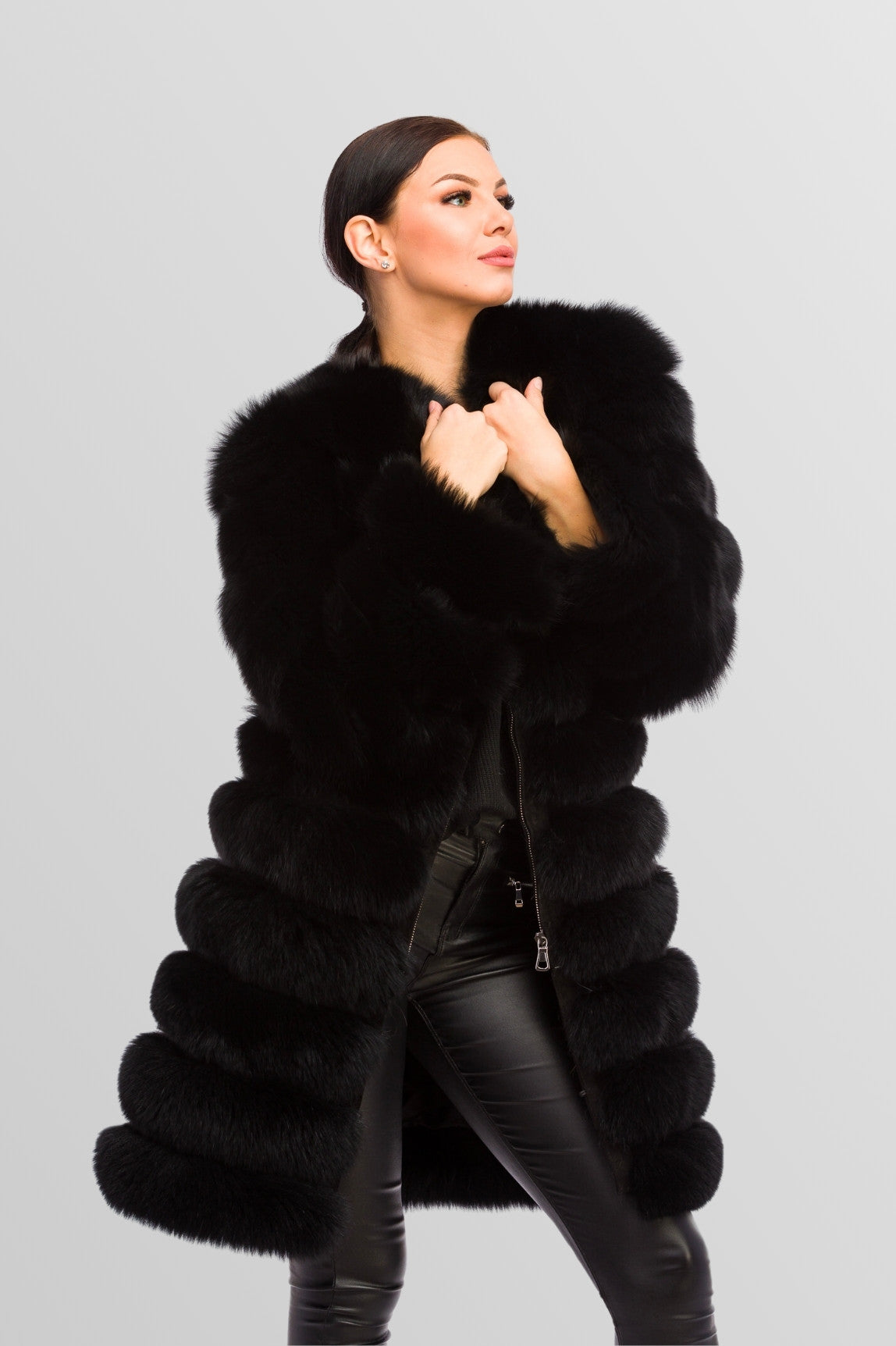 Haină din Blană Naturală de Vulpe, Transformabilă 6 în 1, Femei, Obsidian 250