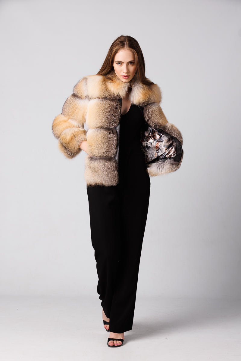Cappotto in pelliccia naturale di volpe canadese, donna, Brown Frost 244