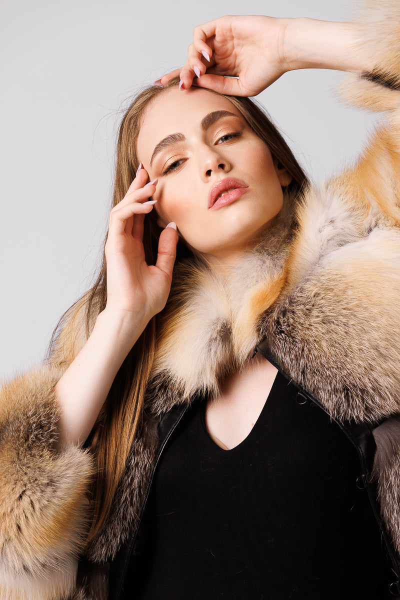 Cappotto in pelliccia naturale di volpe canadese, donna, Brown Frost 244