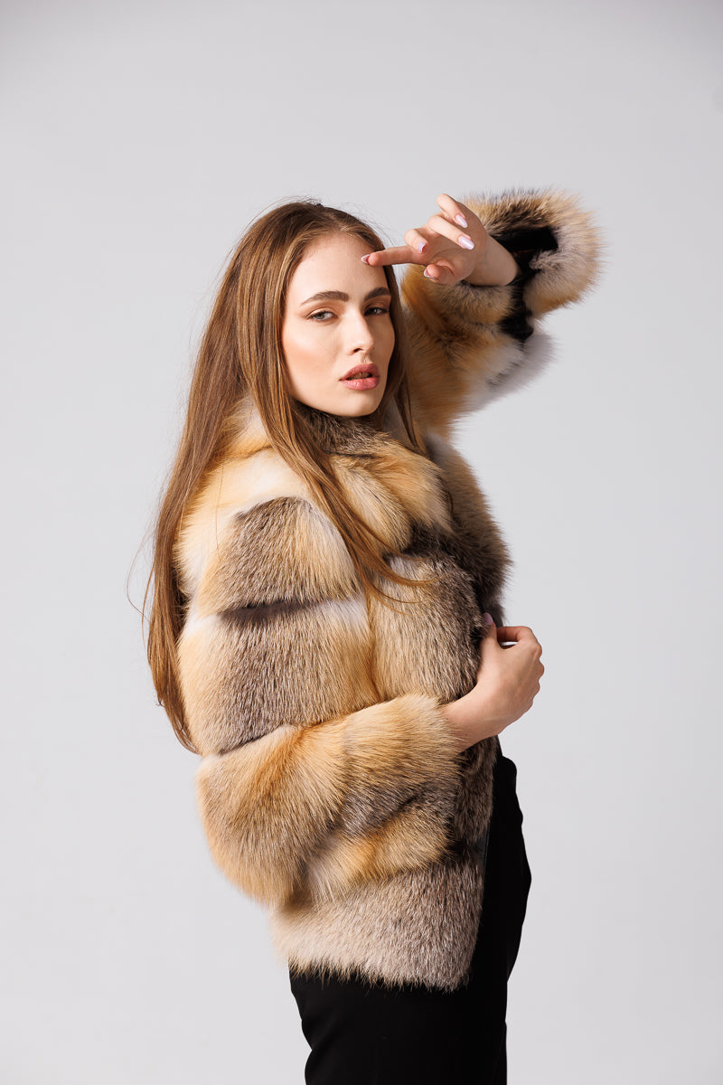 Cappotto in pelliccia naturale di volpe canadese, donna, Brown Frost 244