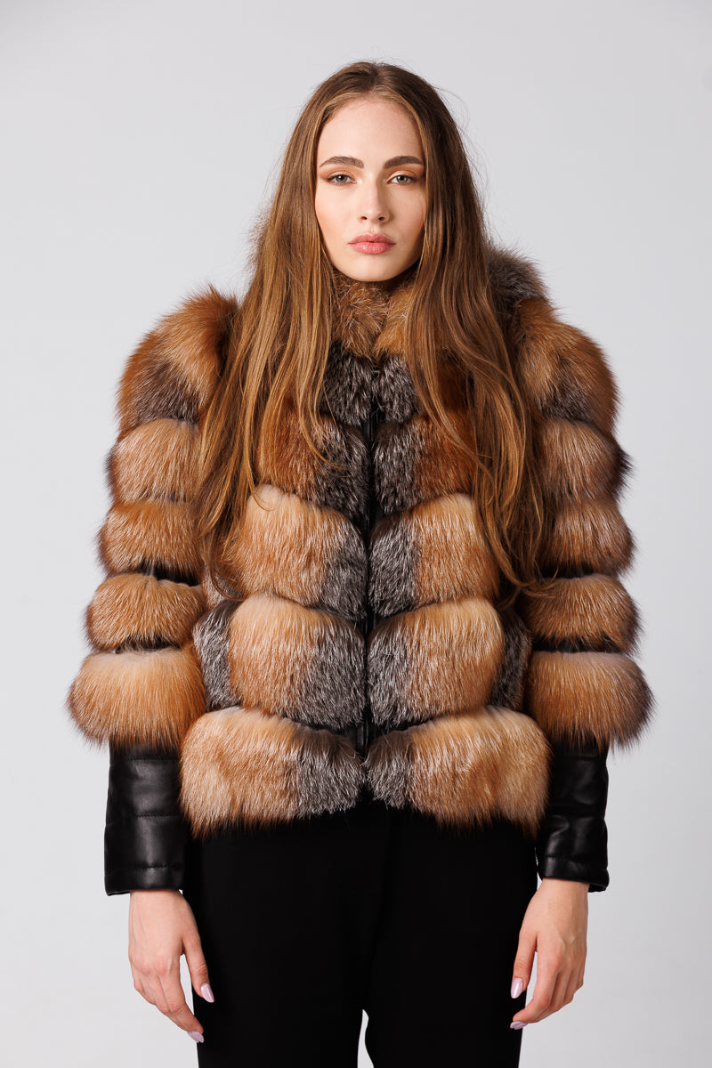 Manteau en fourrure de renard naturelle avec capuche Mareus Natural Furs (192)