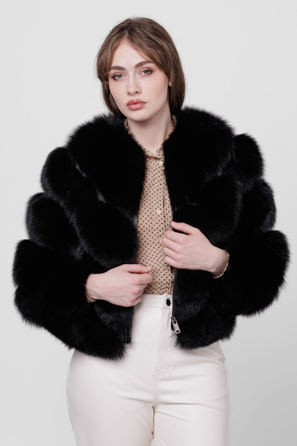 Manteau en fourrure naturelle de renard, modèle en V, transformable, femmes, Zibeline 276