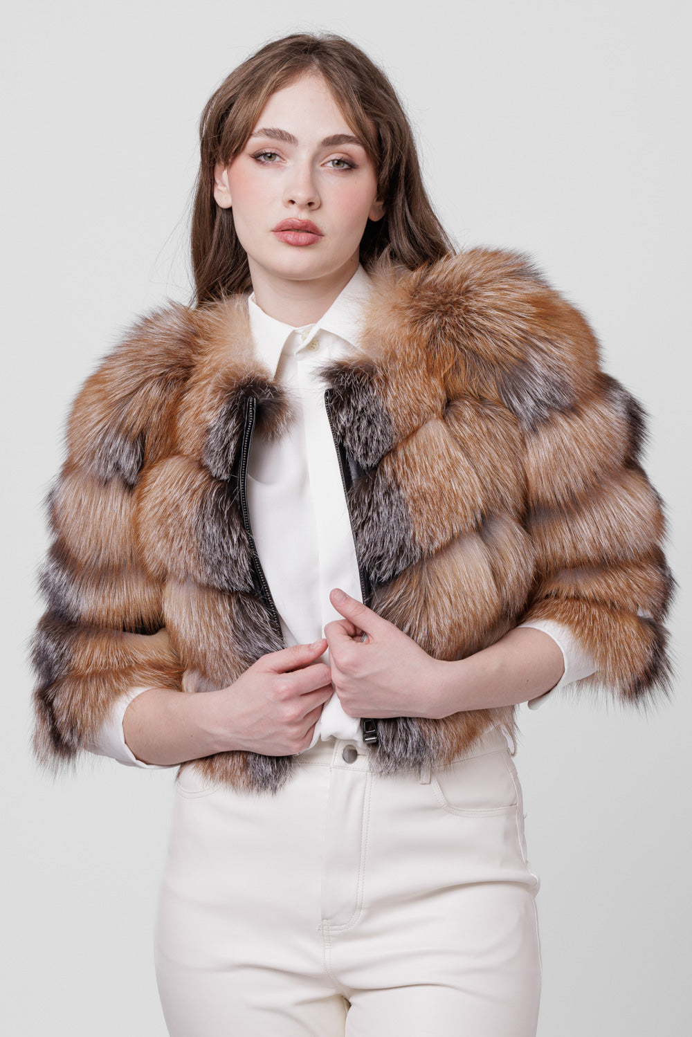 Natürlicher Polarfuchs-Pelzmantel, kurz, Damen, Brown Frost 246