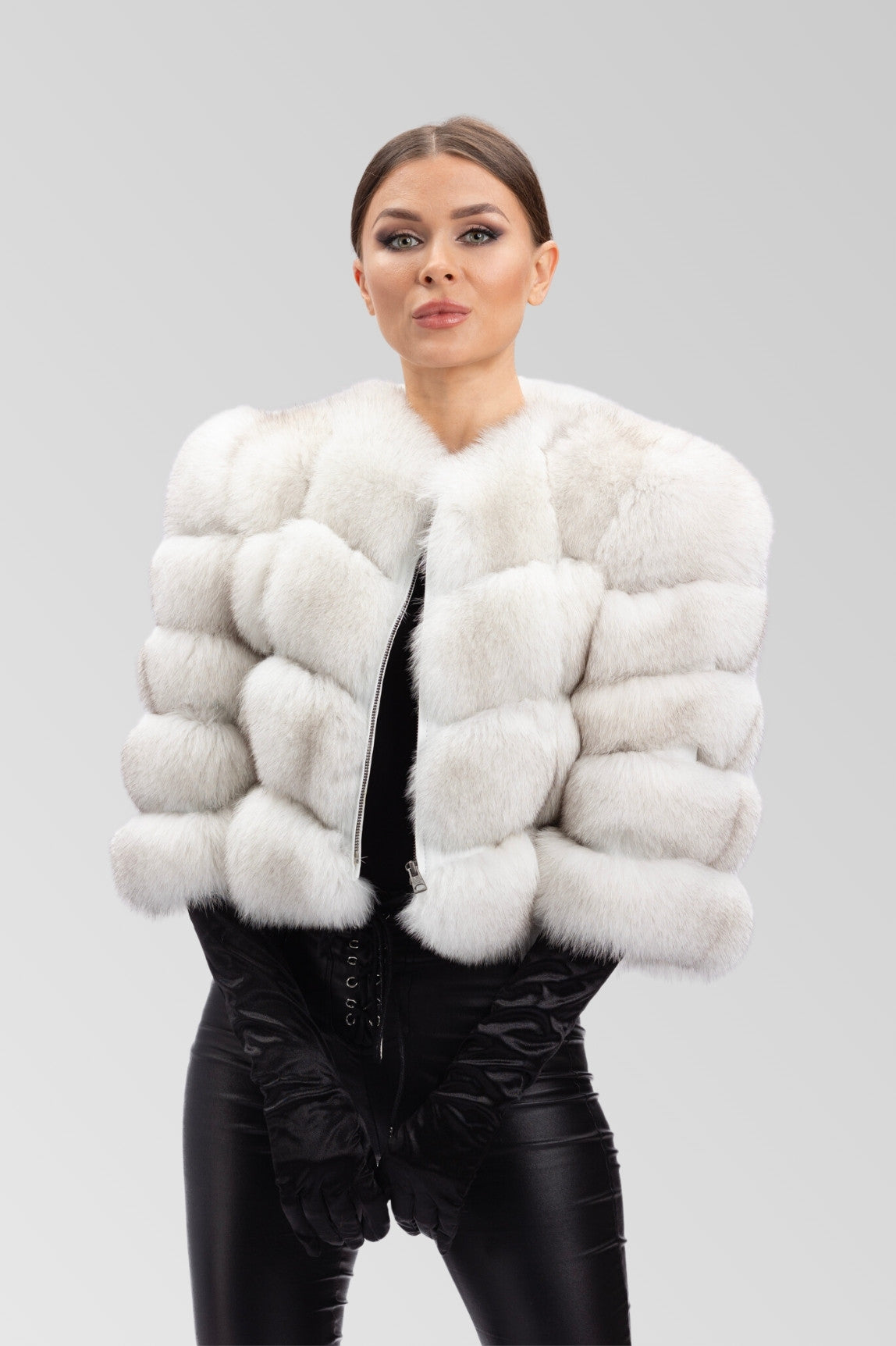 Cappotto in pelliccia naturale di volpe artica, corto, donna, naturale 247
