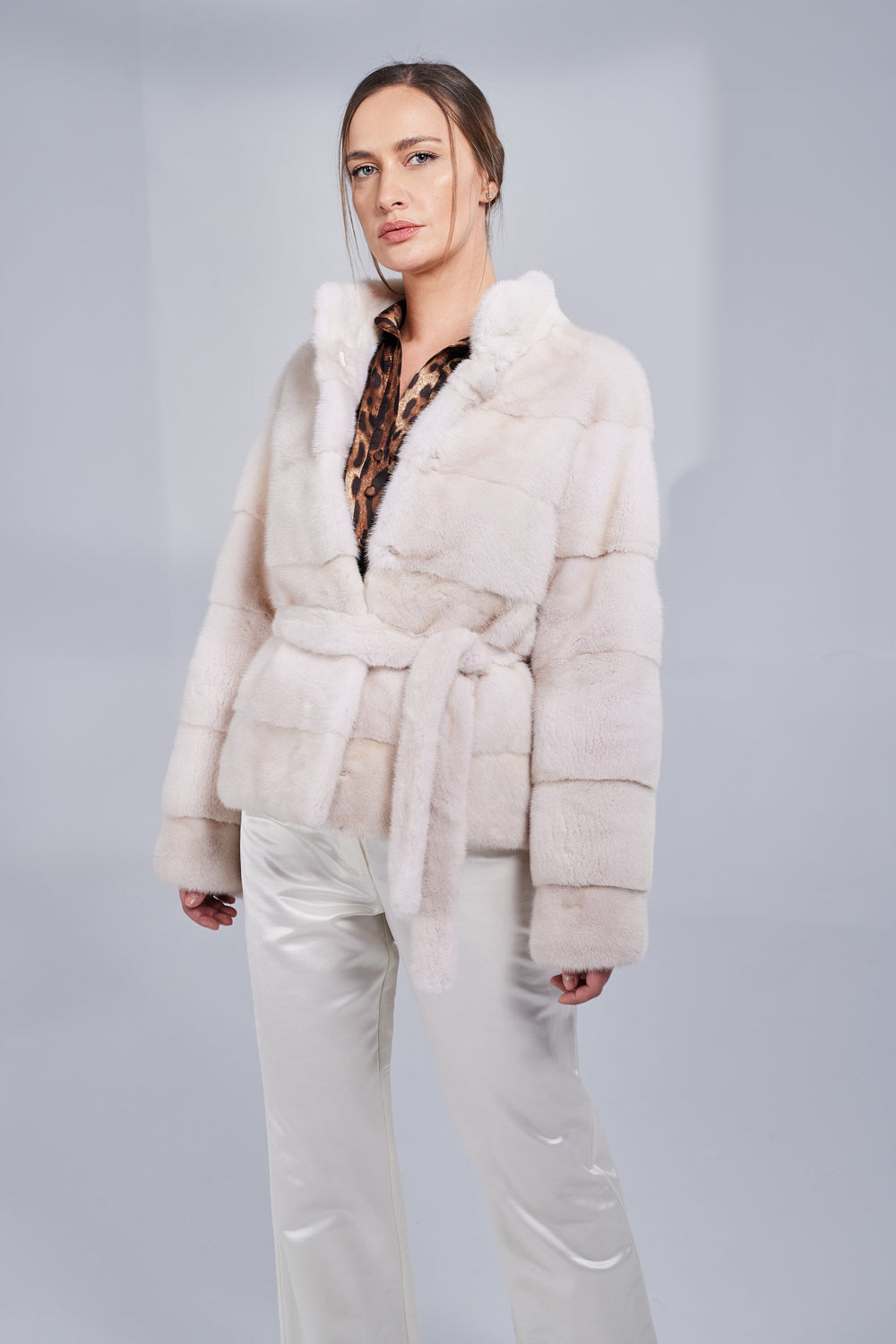 Natürlicher Nerzpelzmantel mit Kordelzug, Damen, Perle 193
