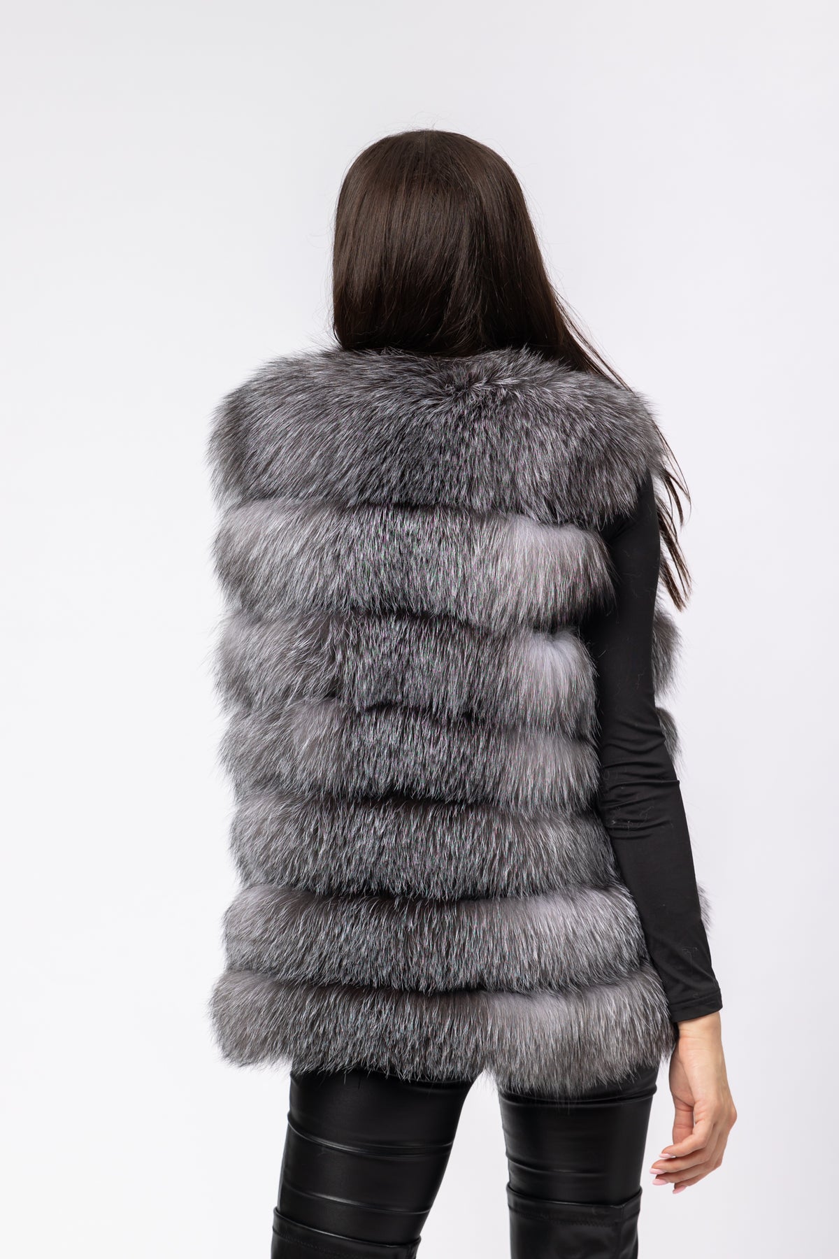 Haină din Blană Naturală de Vulpe, Femei, Transformabilă 6 în 1, Silver Grey 257