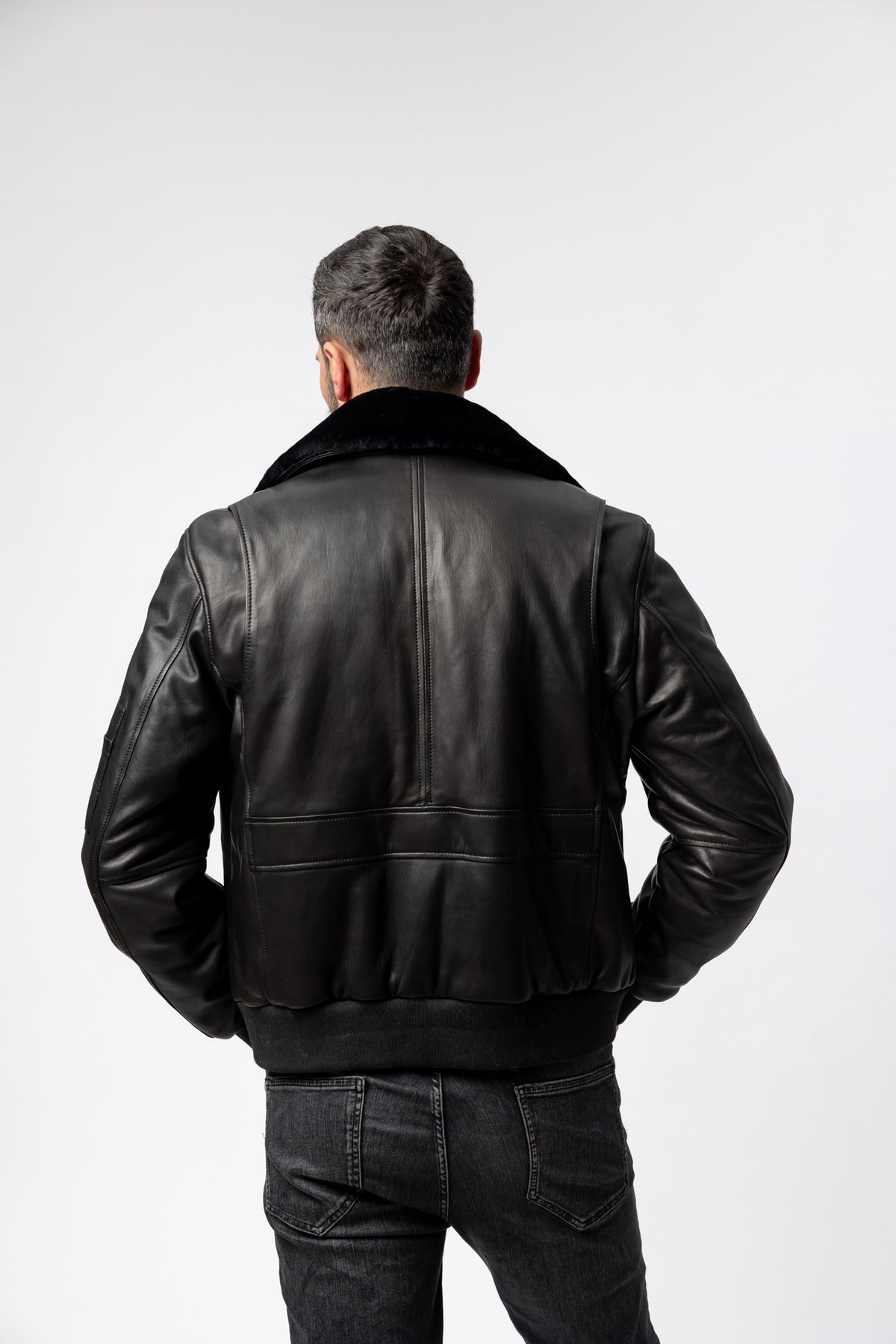 geaca din piele si blana pentru barbati model aviator