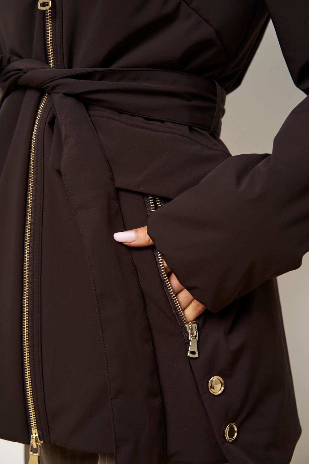 Giacca con patta e collo in pelliccia di visone da donna, marrone, Mareus