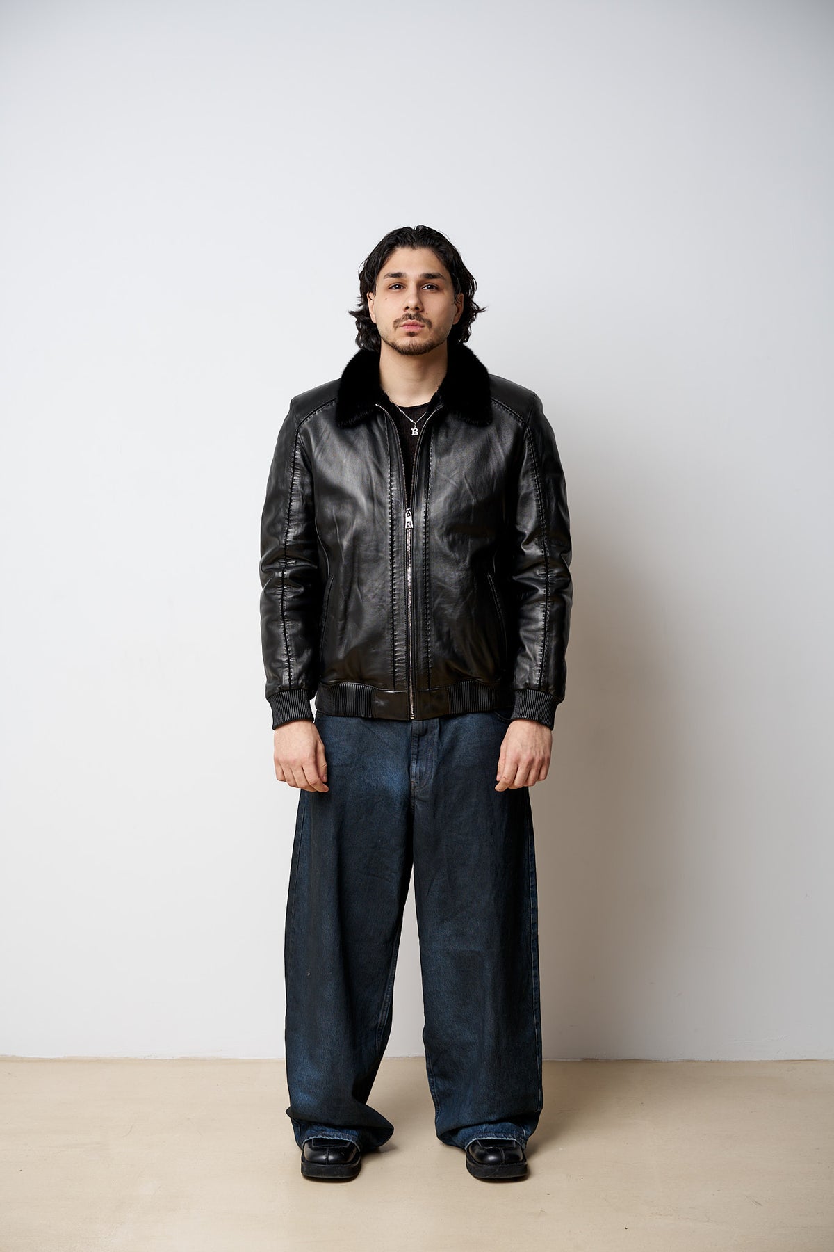 Naturpelzjacke, Nerzkragen, Schwarz, Mareus