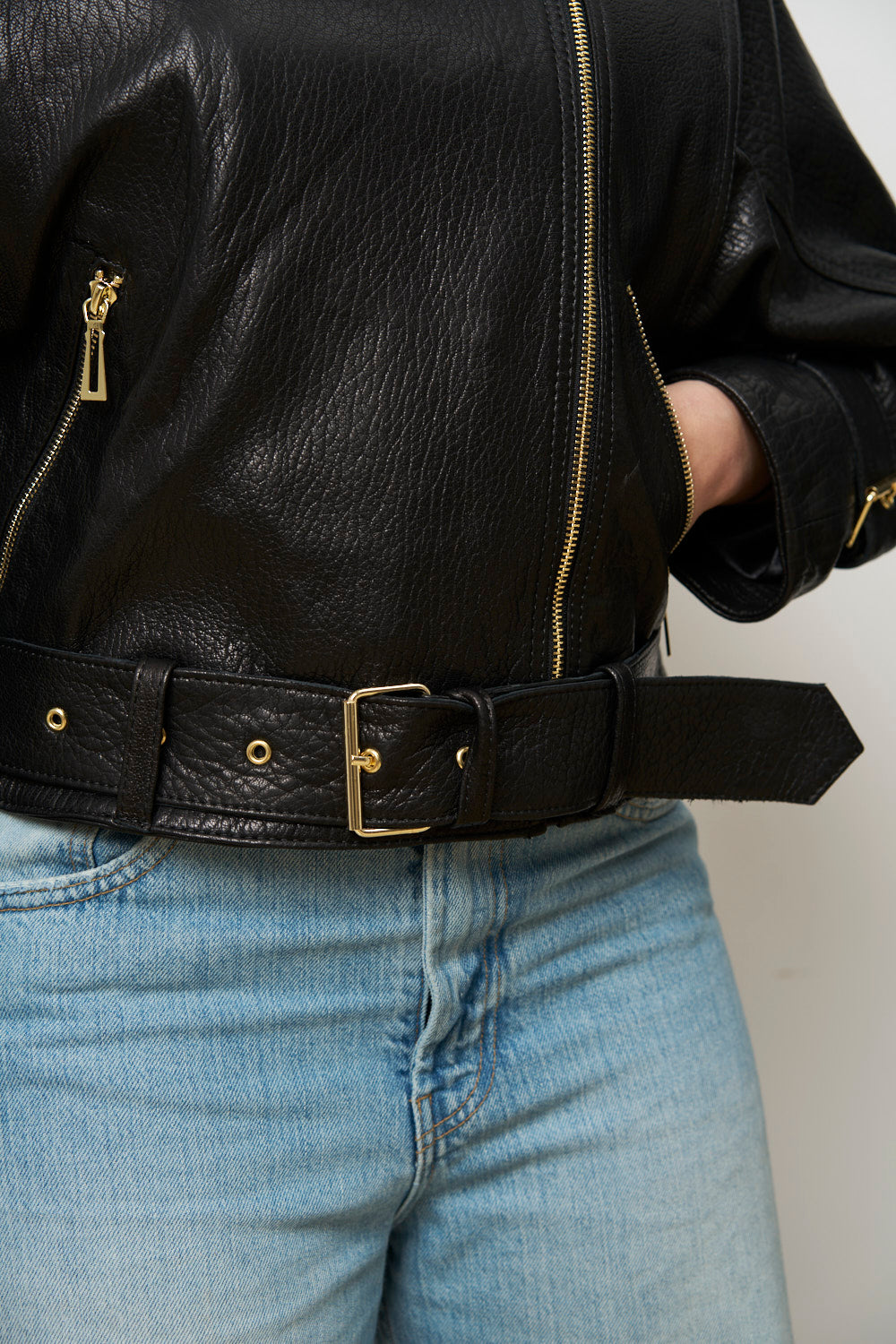 Geacă din Piele Naturală pentru Femei, Oversized, Negru, Mareus
