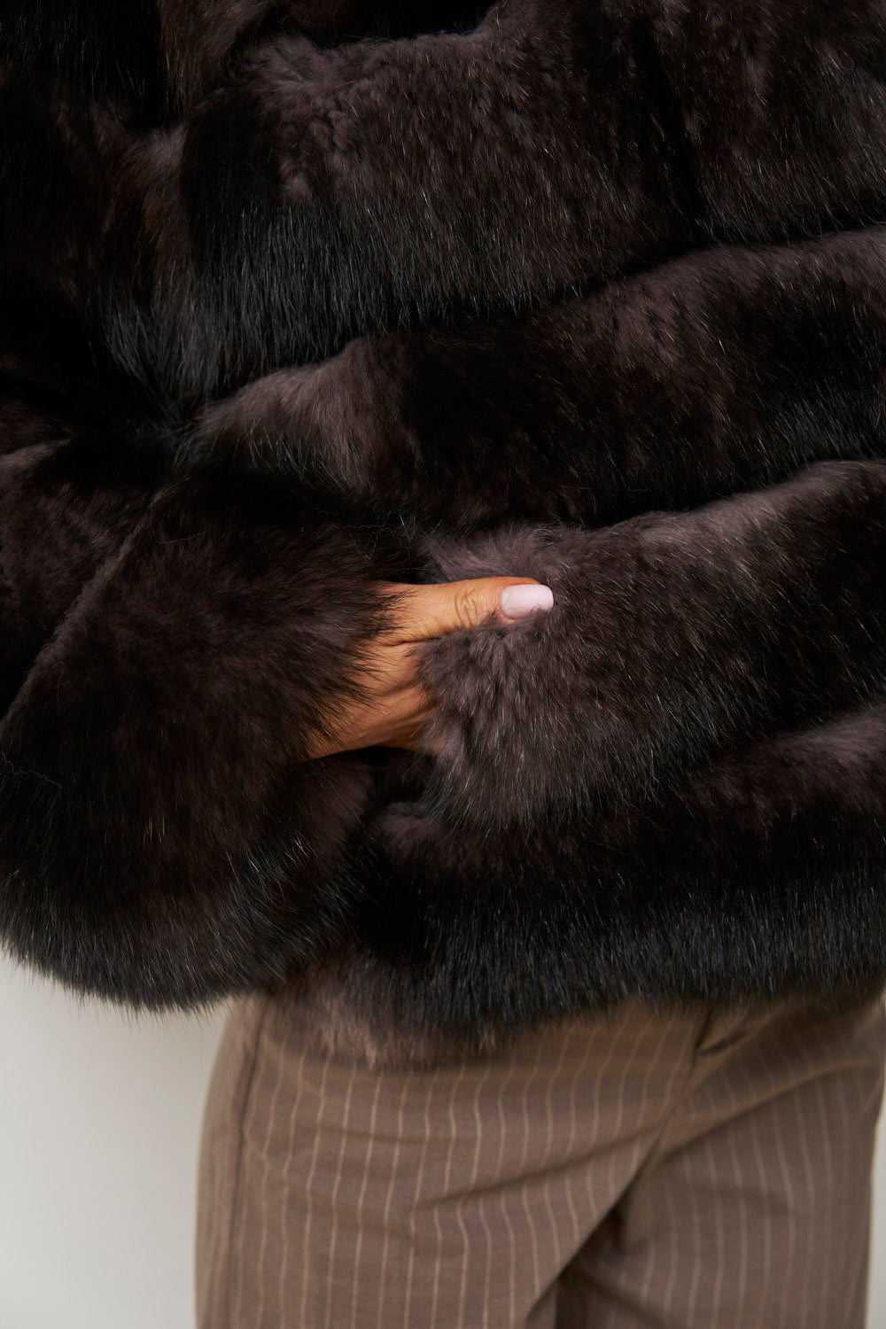 Cappotto in Pelliccia di Volpe Naturale da Donna, Collo con Revers, Marrone-Viola, Mareus