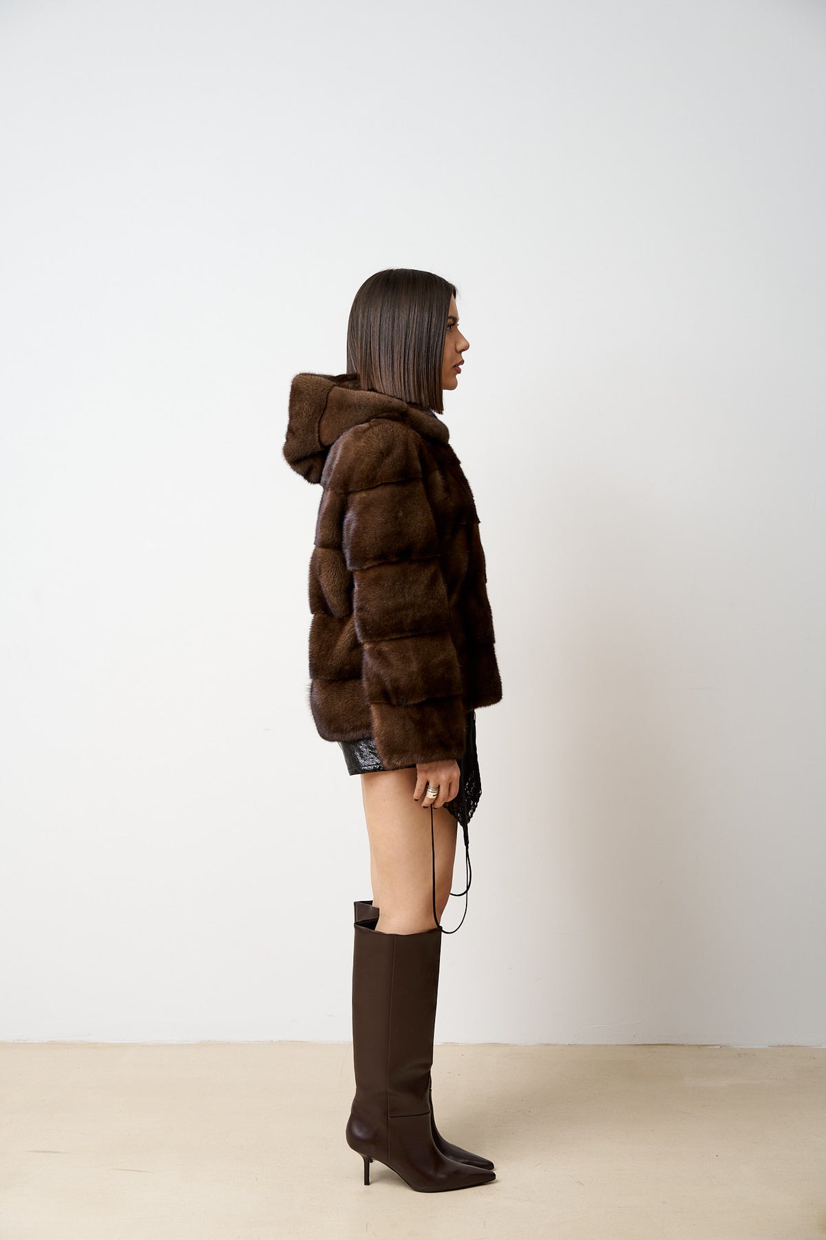 Manteau en fourrure de vison naturel, avec capuche, femme, marron, Mareus