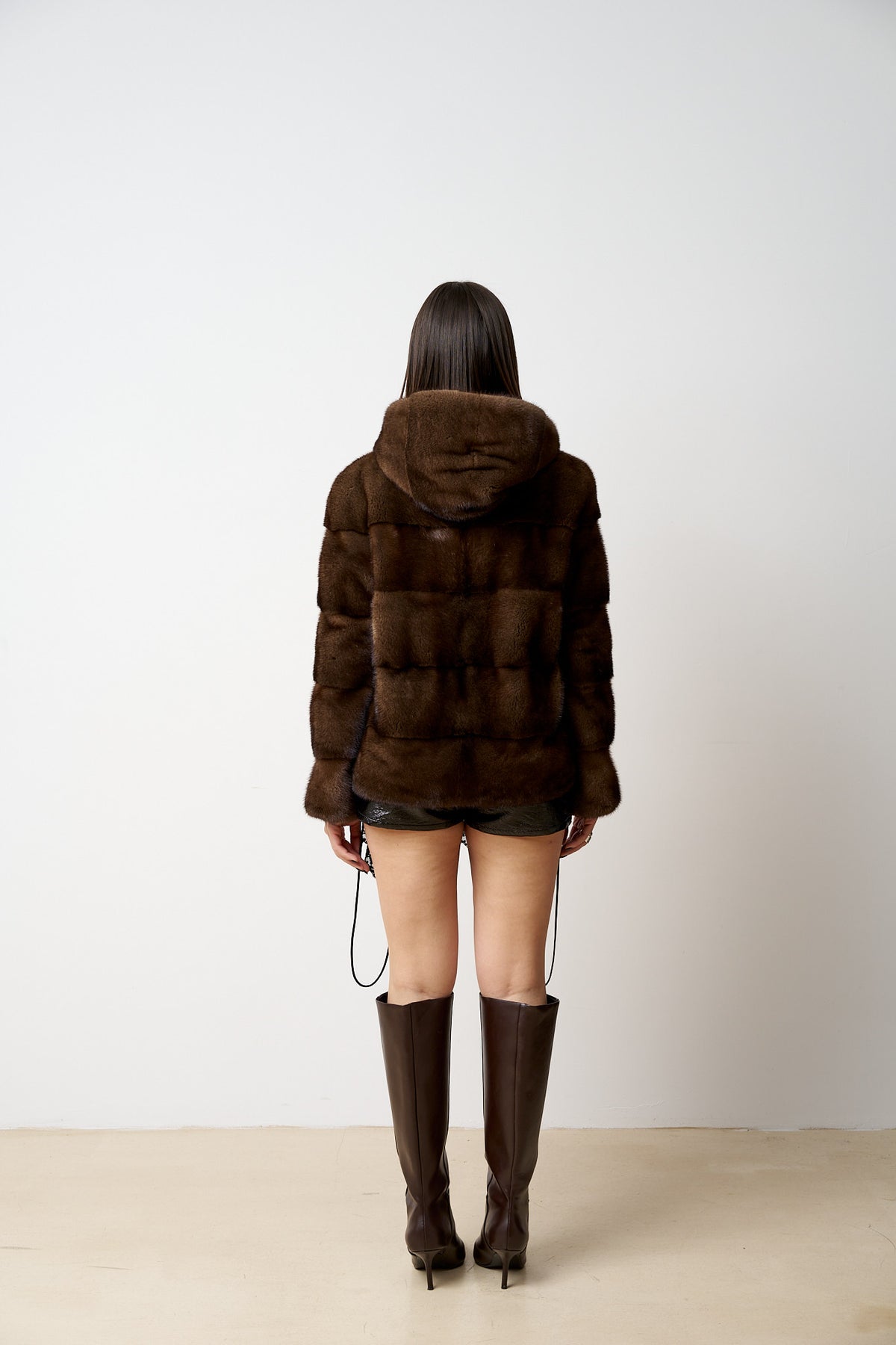 Manteau en fourrure de vison naturel, avec capuche, femme, marron, Mareus