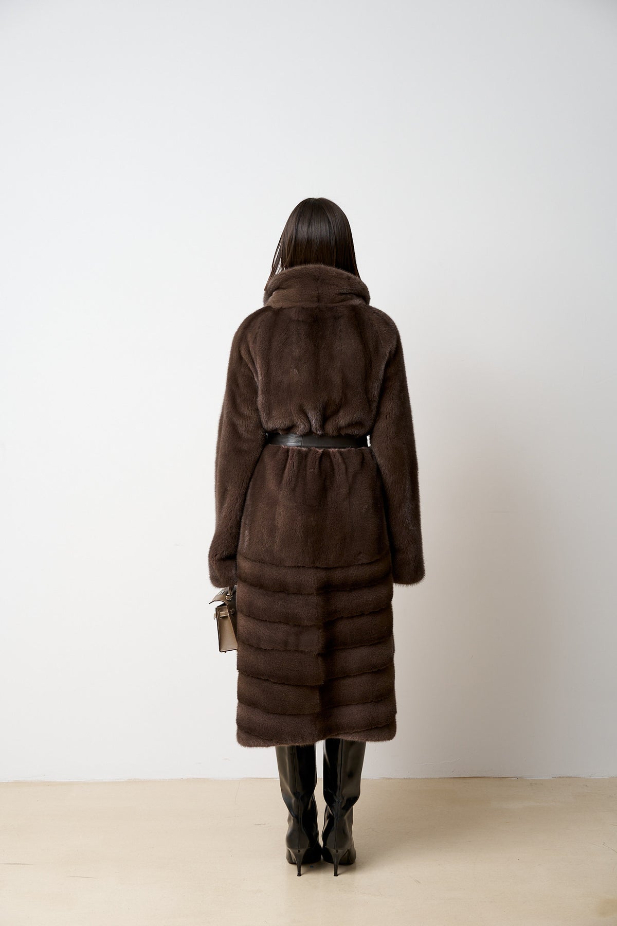 Natural Mink Fur Coat with Cord, Brown, Mareus