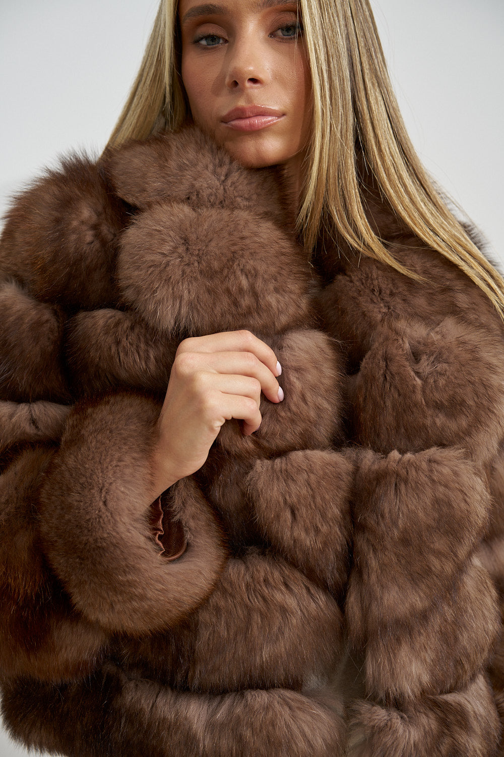 Manteau en fourrure naturelle de renard polaire, col à revers, femme, Mocha Glaze 468