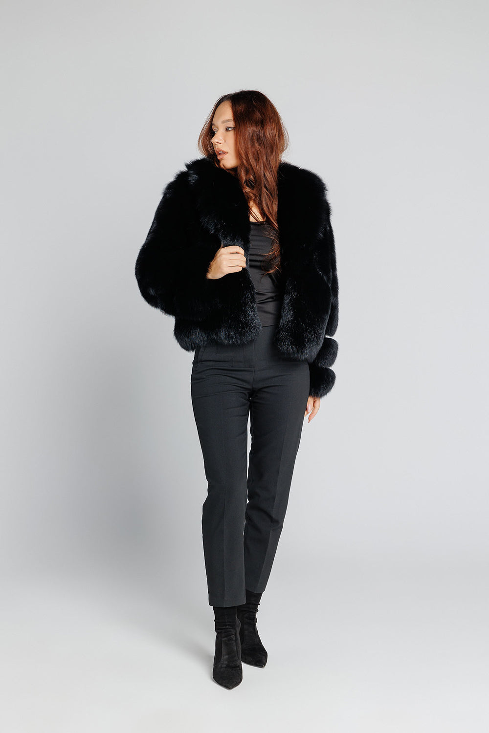 Cappotto in pelliccia naturale di volpe, con colletto a revers, donna, Diamond 345