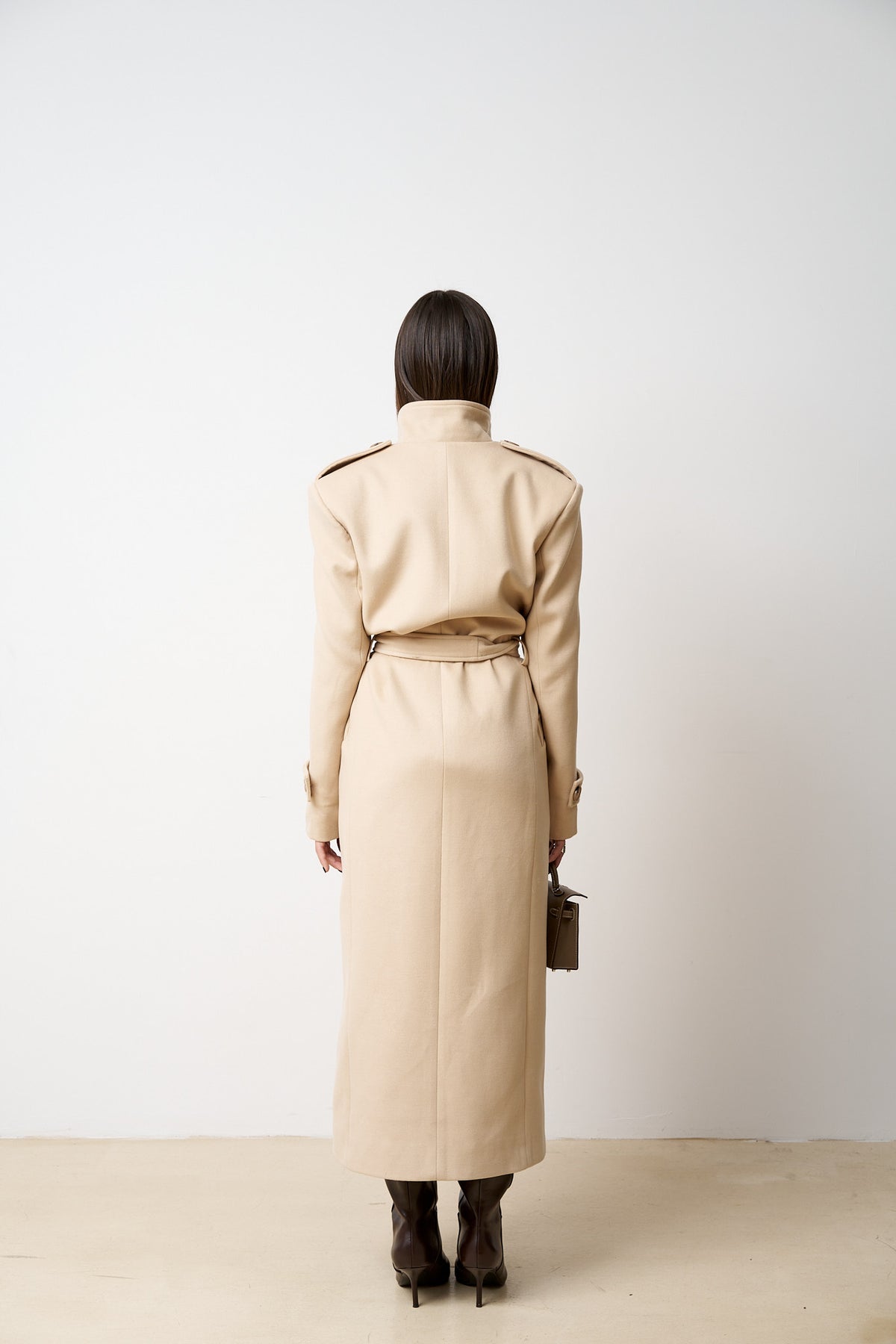 Langer Wollmantel mit Kordelzug, Damen, Sandbeige 523