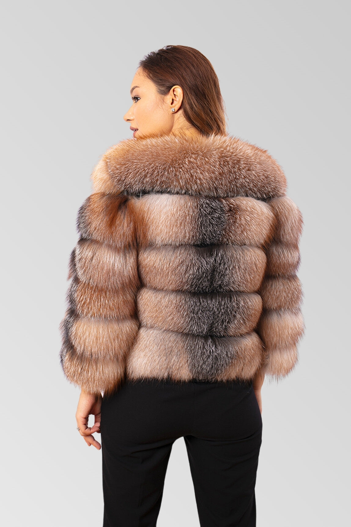 Haină din Blană Naturală de Vulpe, Transformabilă, Femei, Brown Frost 259