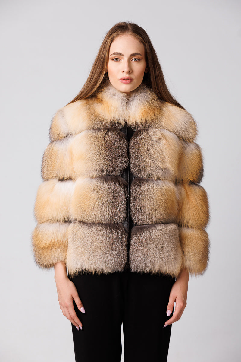 Cappotto in pelliccia naturale di volpe canadese, donna, Brown Frost 244