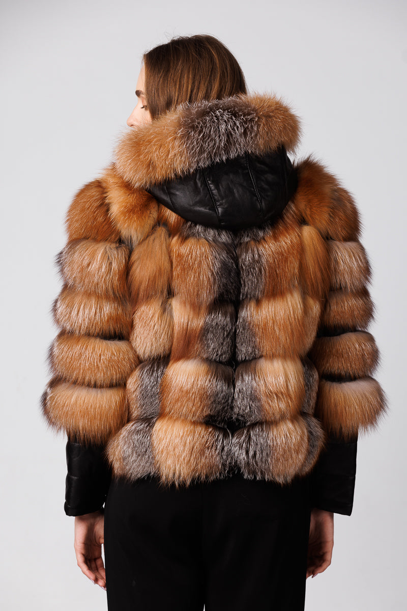 Manteau en fourrure de renard naturelle avec capuche Mareus Natural Furs (192)