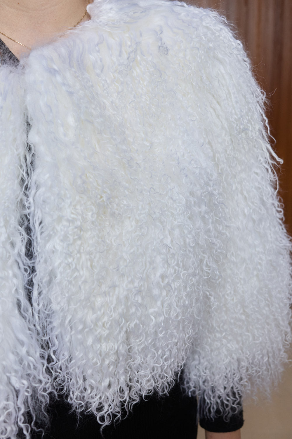short Tibetan lamb/Mongolian sheep fur coat, white, Mareus