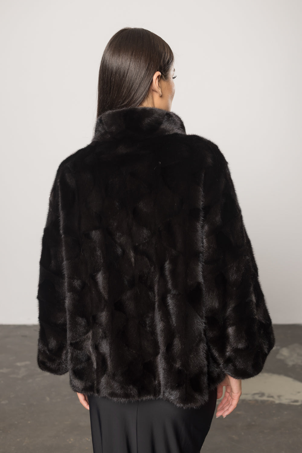 Haină din Blană Naturală de Vizon, Mâneci 3/4, Femei, Obsidian 401