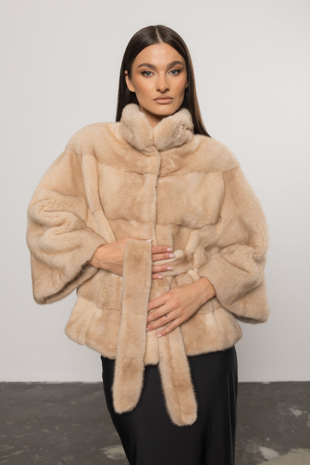 Natural Mink Fur Coat, with Cord, Women, Pearl 405
