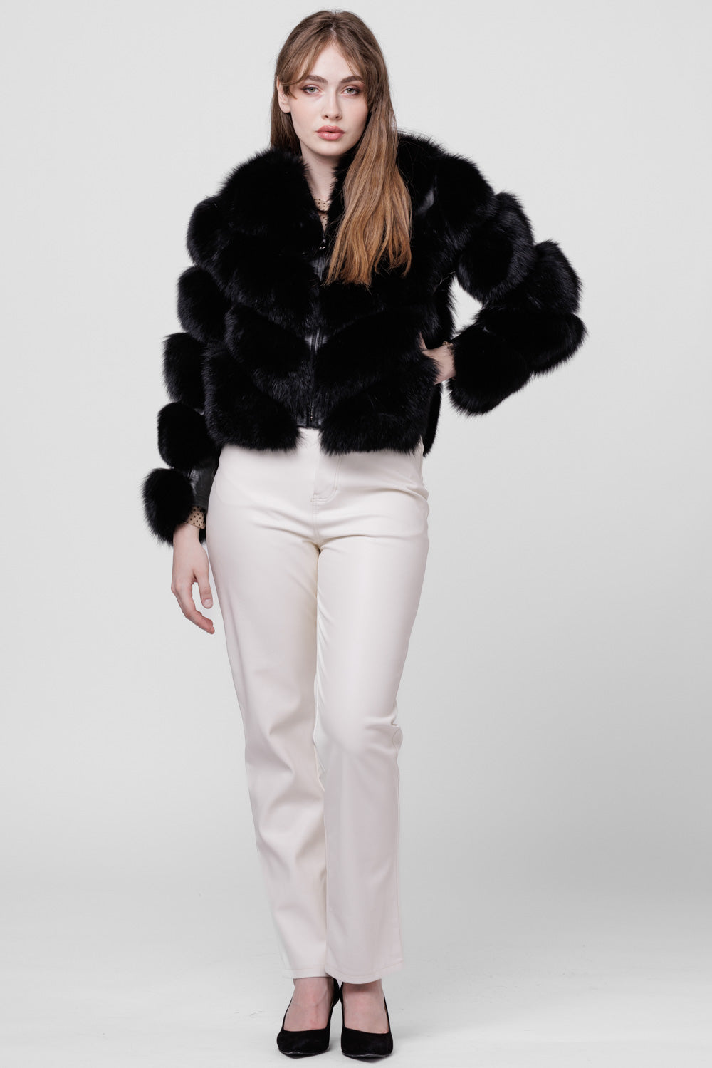 Manteau en fourrure naturelle de renard, modèle en V, transformable, femmes, Zibeline 276