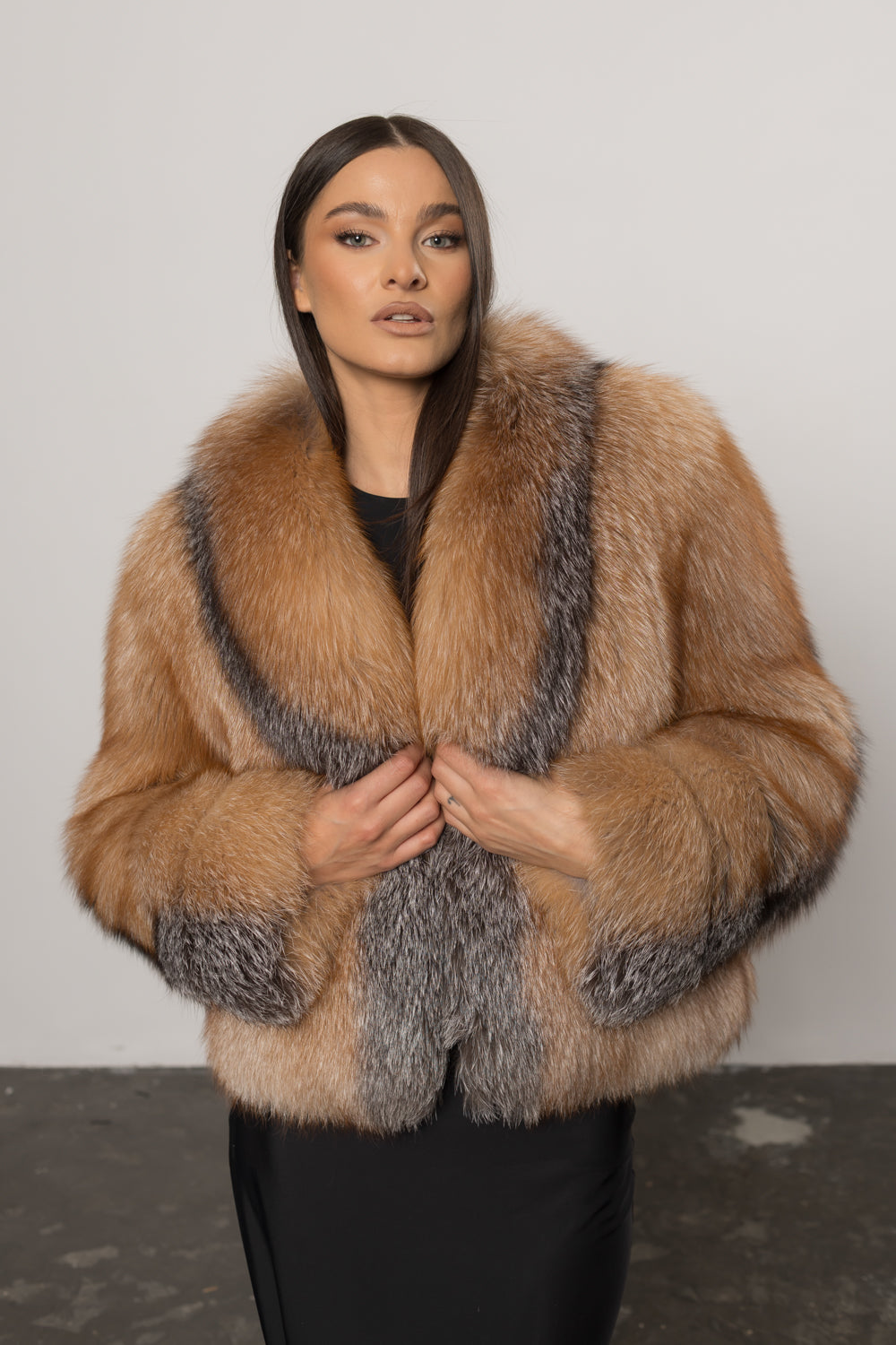 Natural Fox Fur Coat, with Lapel Collar, Women, Canadian Brown 403