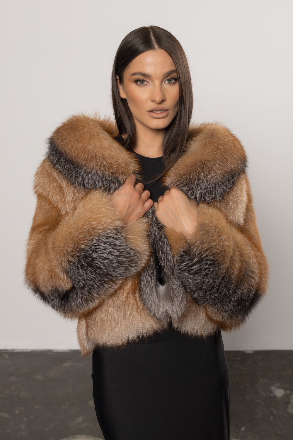 Natural Fox Fur Coat, with Lapel Collar, Women, Canadian Brown 403