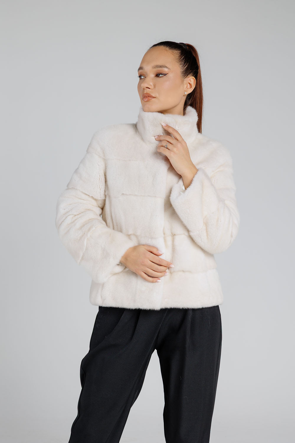 Haină din Blană Naturală de Vizon, Femei, Pearl 222