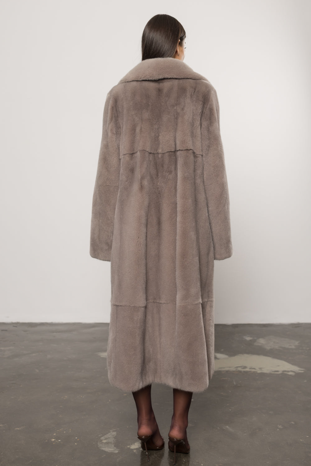 Women's Natural Mink Fur Coat with Lapel Collar, Pearl Grey 429