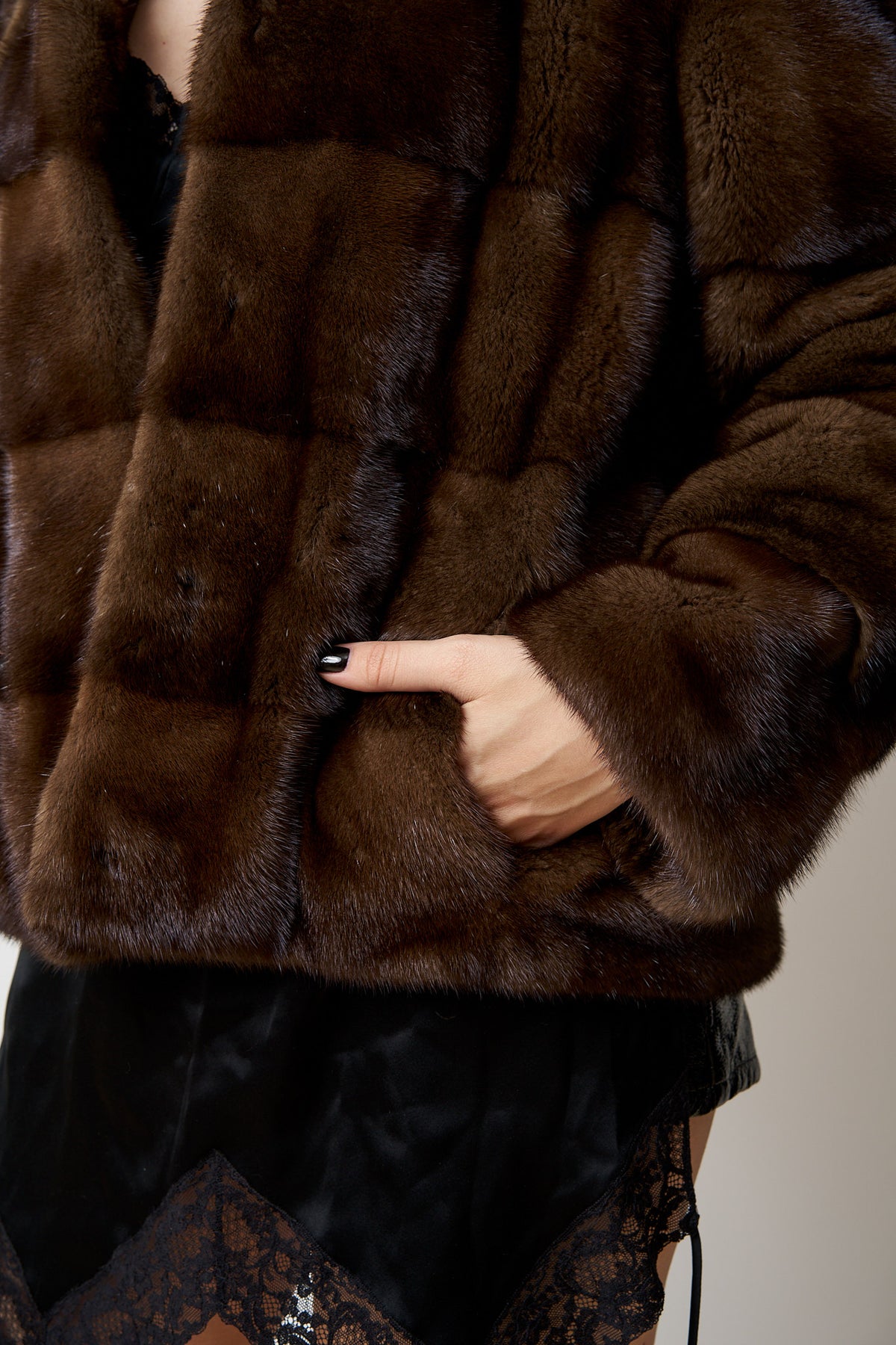 Manteau en fourrure de vison naturel, avec capuche, femme, marron, Mareus