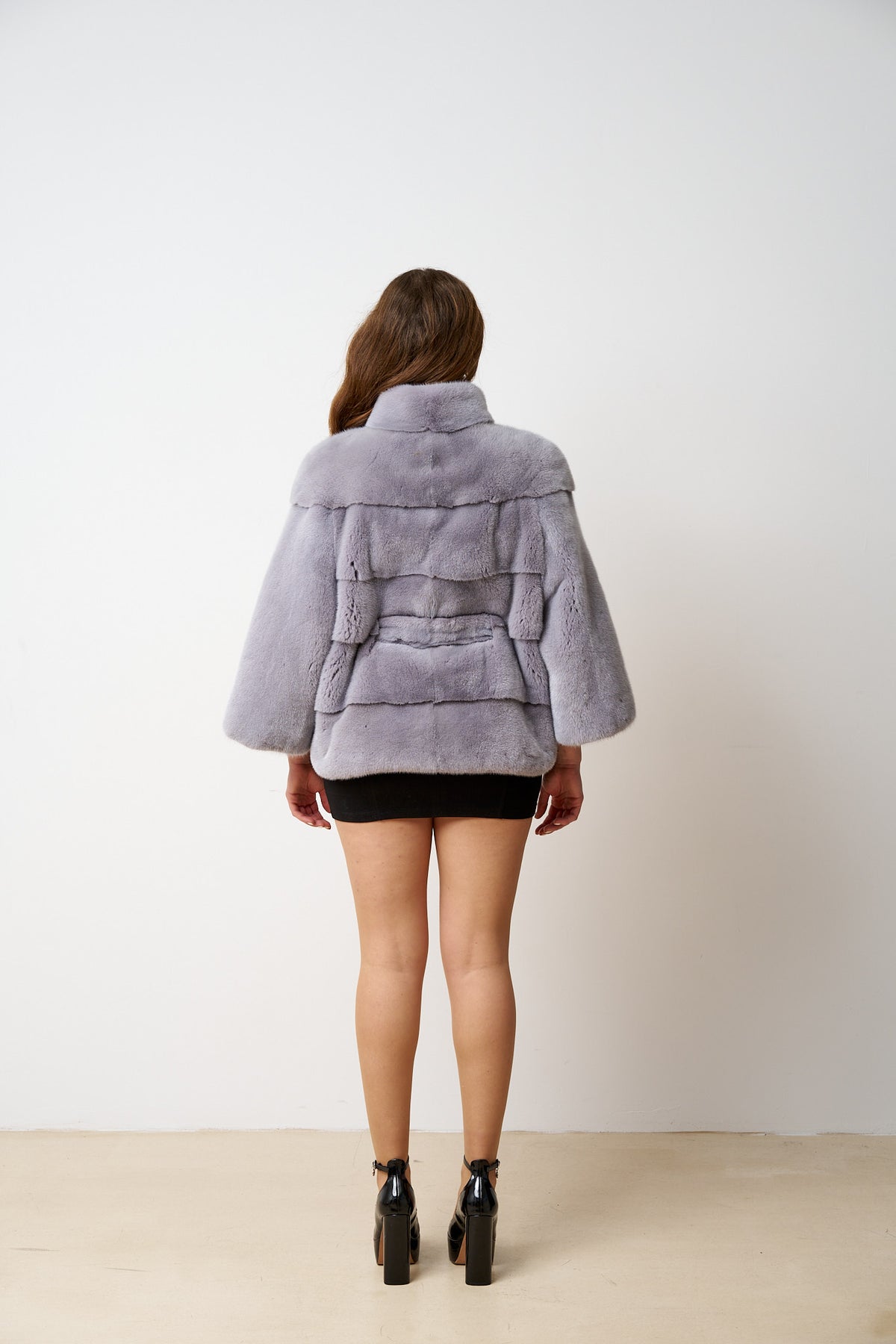 Natural Mink Fur Coat With Drawstring, Women, Lilac 483
