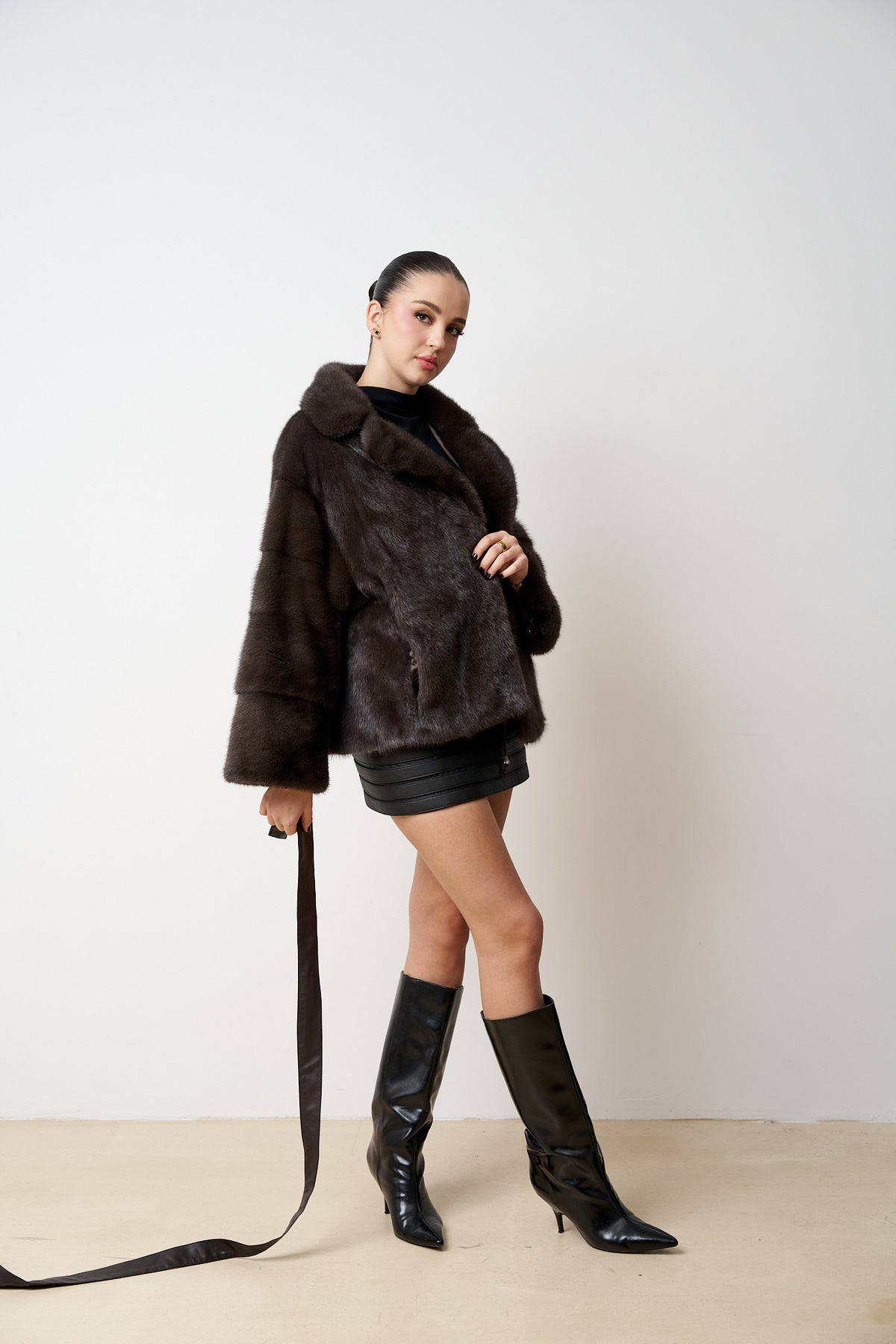 haina blana vizon maro, femei, oversized, Mareus