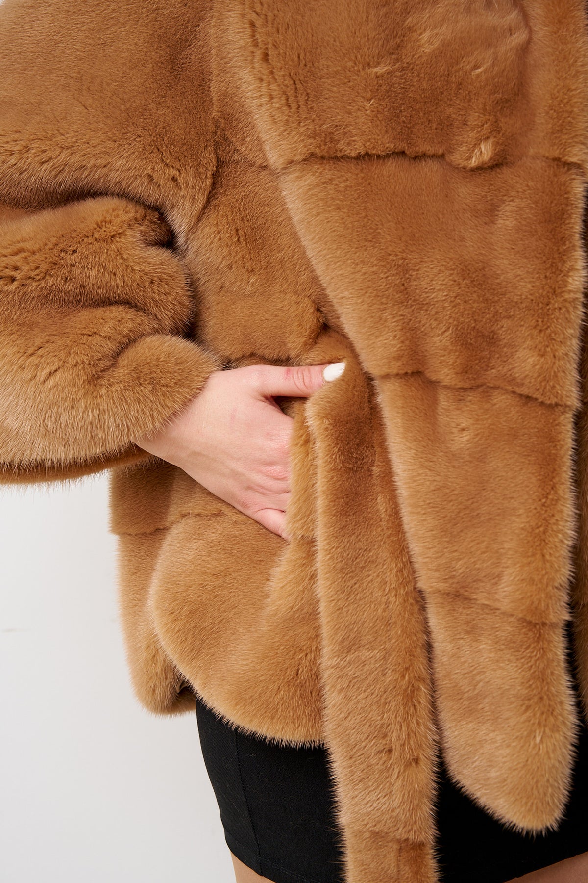 Manteau en fourrure de vison naturelle, avec cordon, Marron, Femme, Mareus