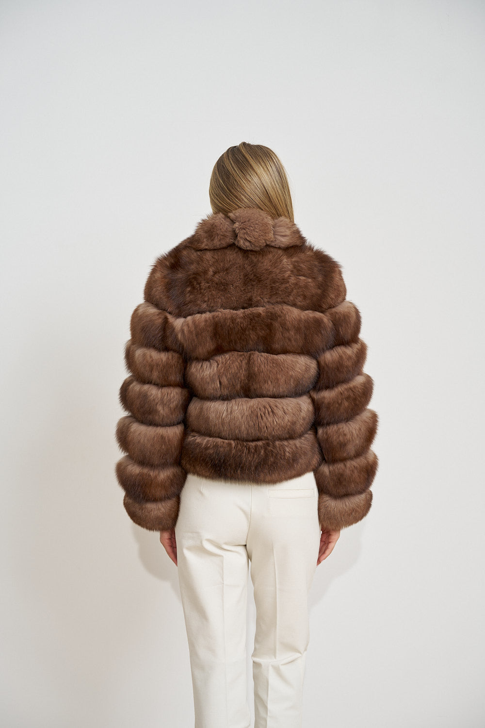 Manteau en fourrure naturelle de renard polaire, col à revers, femme, Mocha Glaze 468