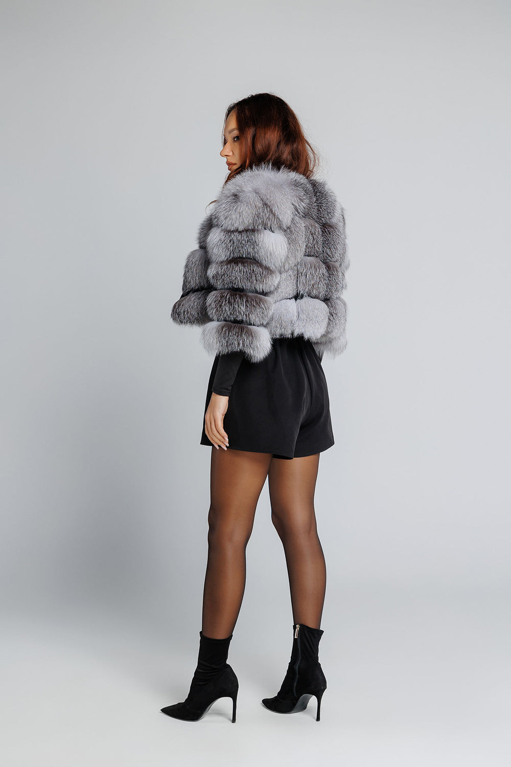 Natürlicher Silberfuchspelzmantel, kurz, Damen, Grey Frost 353