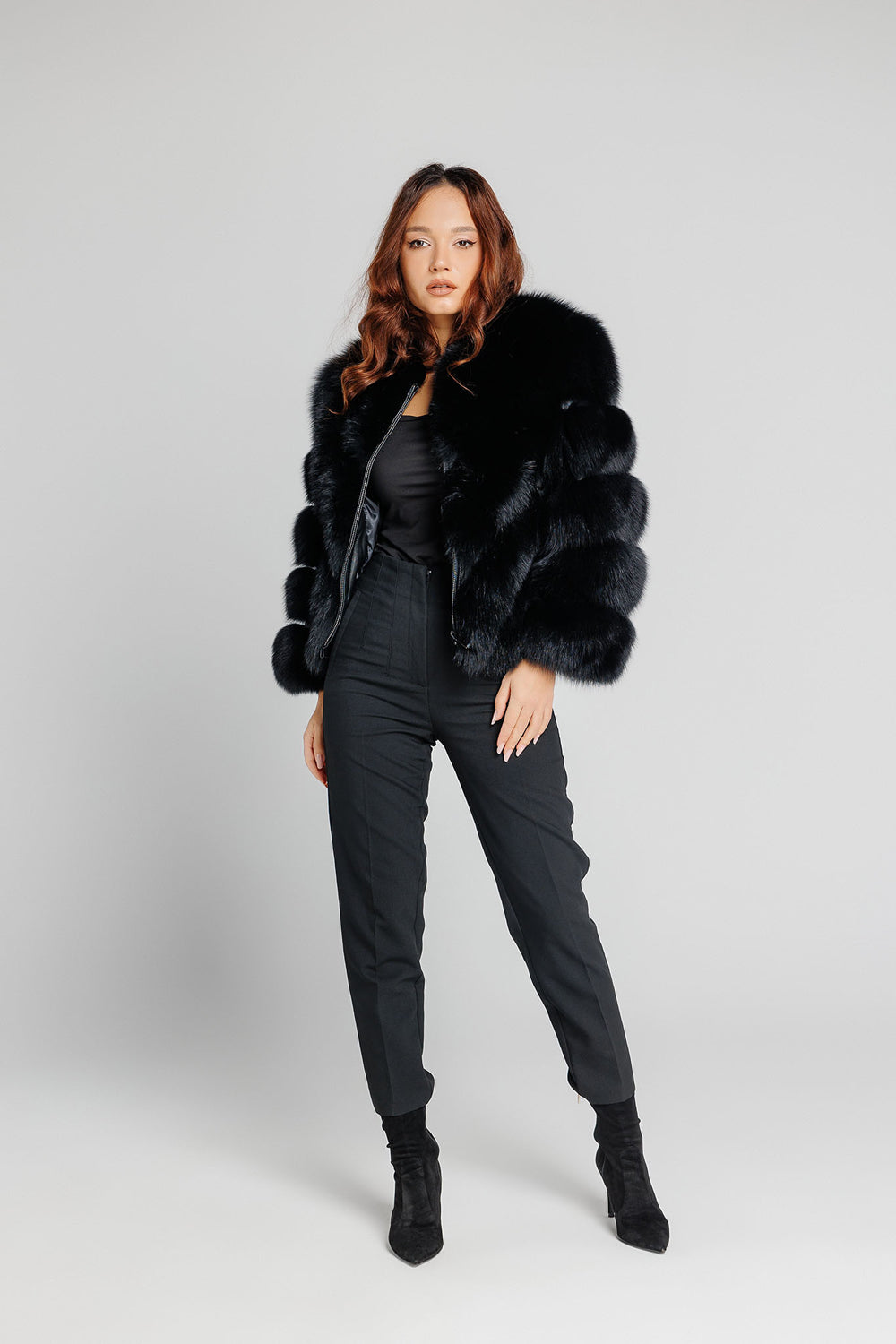 Natural Fox Fur Coat, V Model, Convertible, Women, Diamond 351