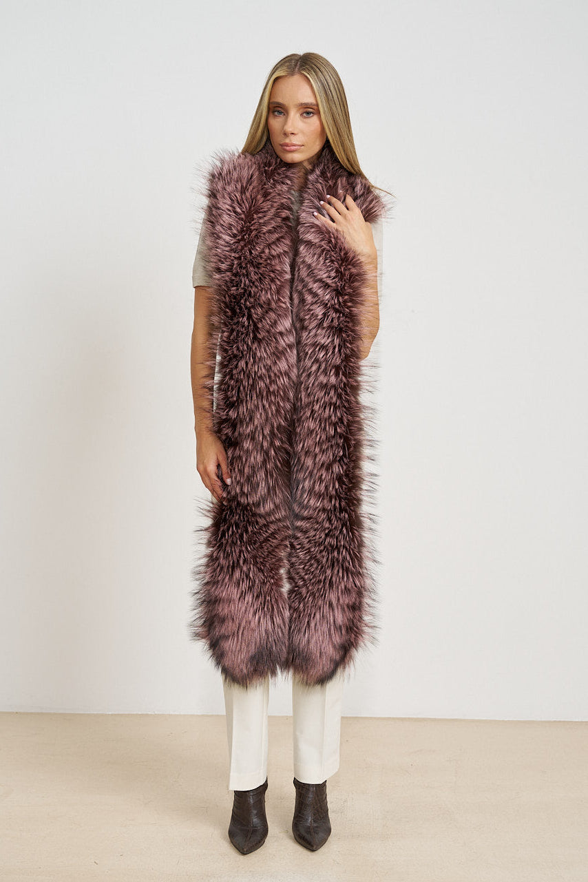 Șal Lung din Blană Naturală de Vulpe, Dusty Rose 687